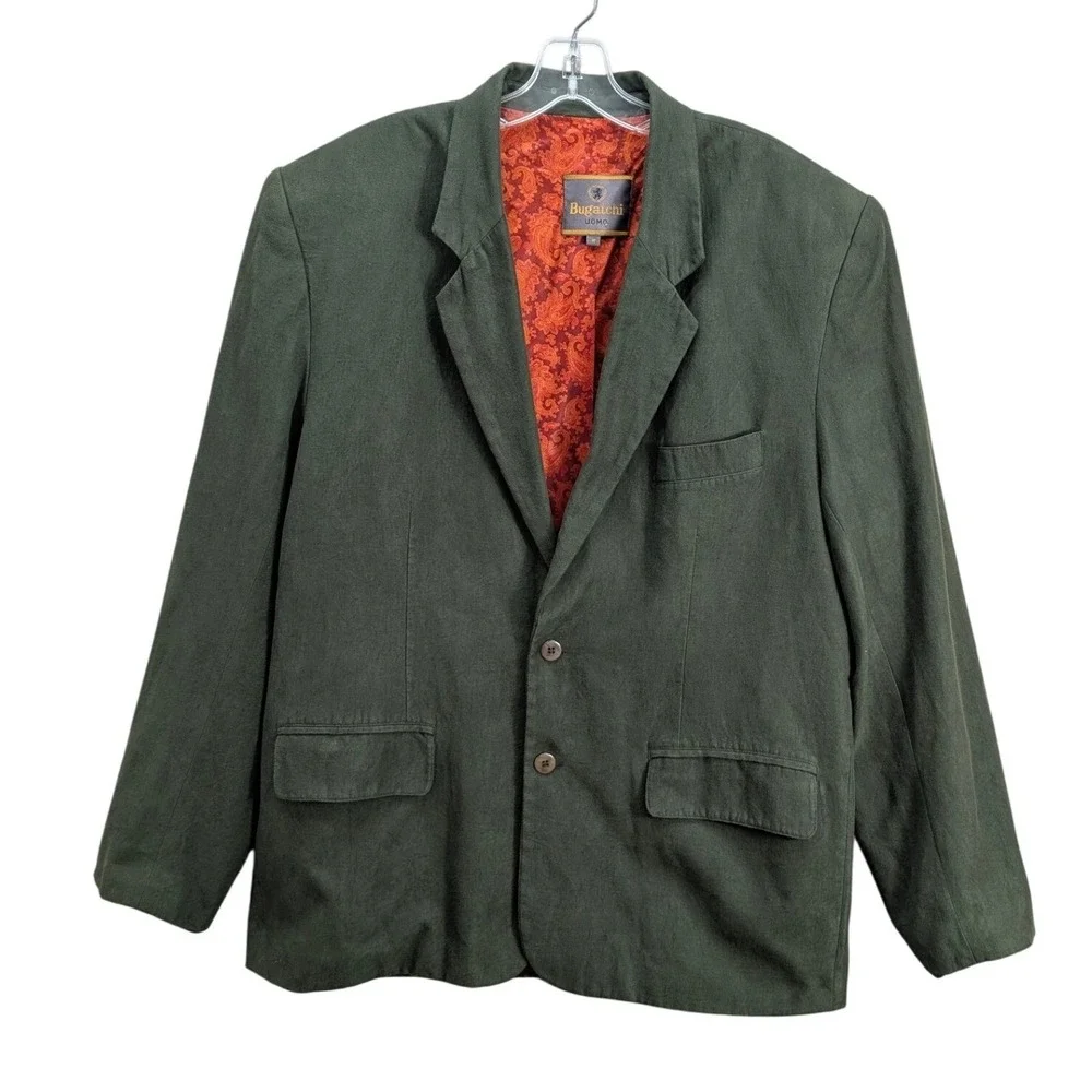 Vintage Bugatchi Uomo Sport Coat Jacket Men's M Paisley‎ Lined Green Hongkong